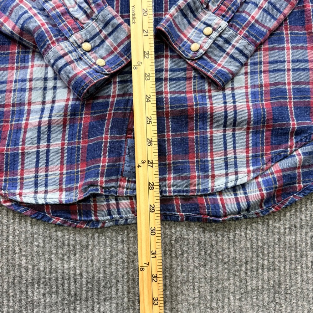 Lucky Brand Mens True Indigo Plaid Western Pearl Snap Shirt Blue Red Large - Picture 5 of 8